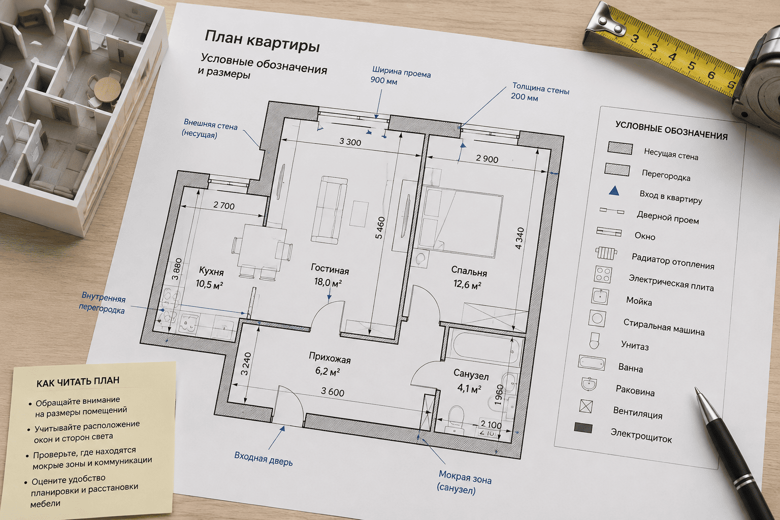 Как читать план квартиры: размеры, обозначения и условные знаки